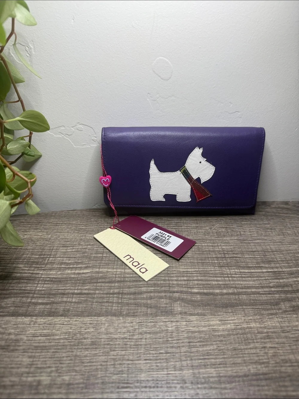 Mala Leather Purple Scottie Dog Wallet Tartan Scarf New With Tags